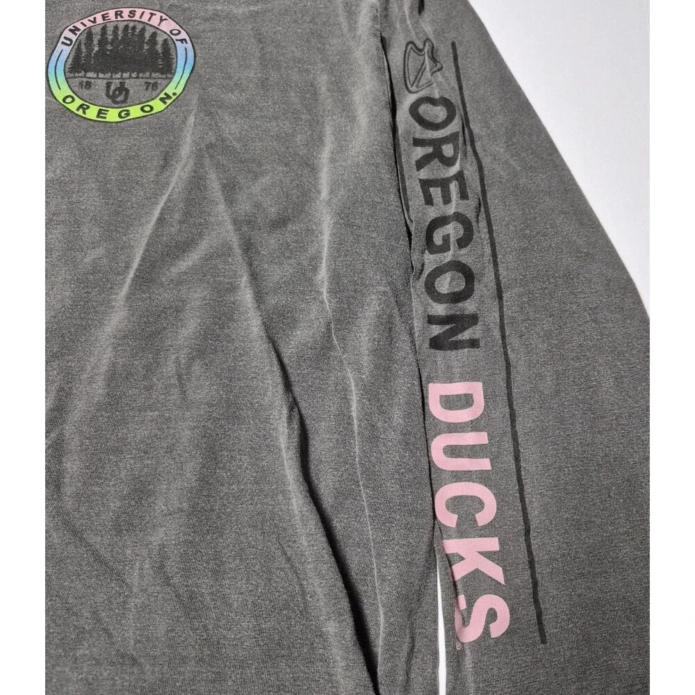 University of Oregon Ducks Long Sleeve T-Shirt Grey Vintage Wash Blue 84 XL EUC